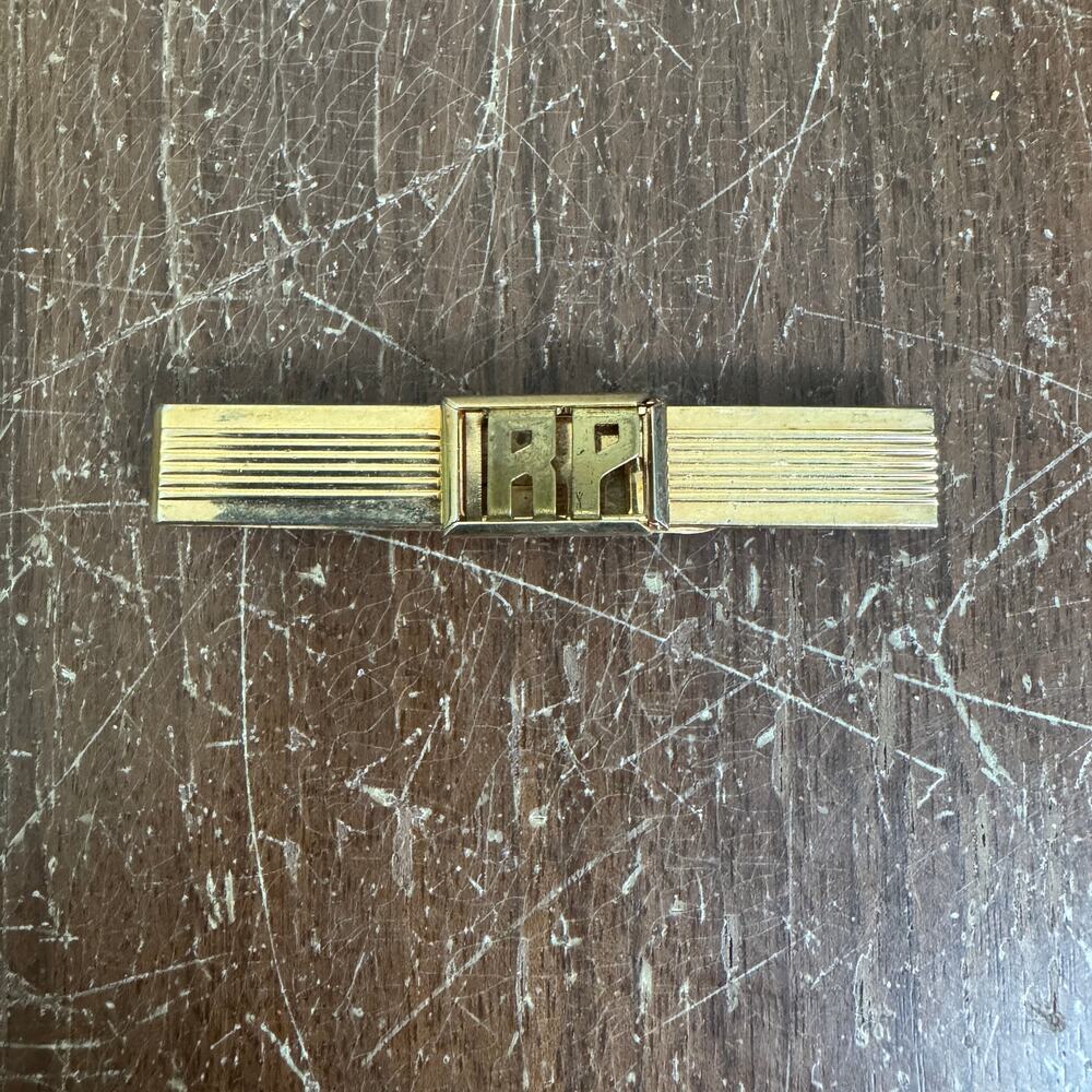 SWANK‎ Vintage Gold tone Tie Clip RP initials Personalized